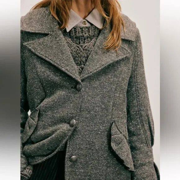 Free People Ellington Tweed Coat in Charcoal Sz M NWOT - Picture 4 of 13